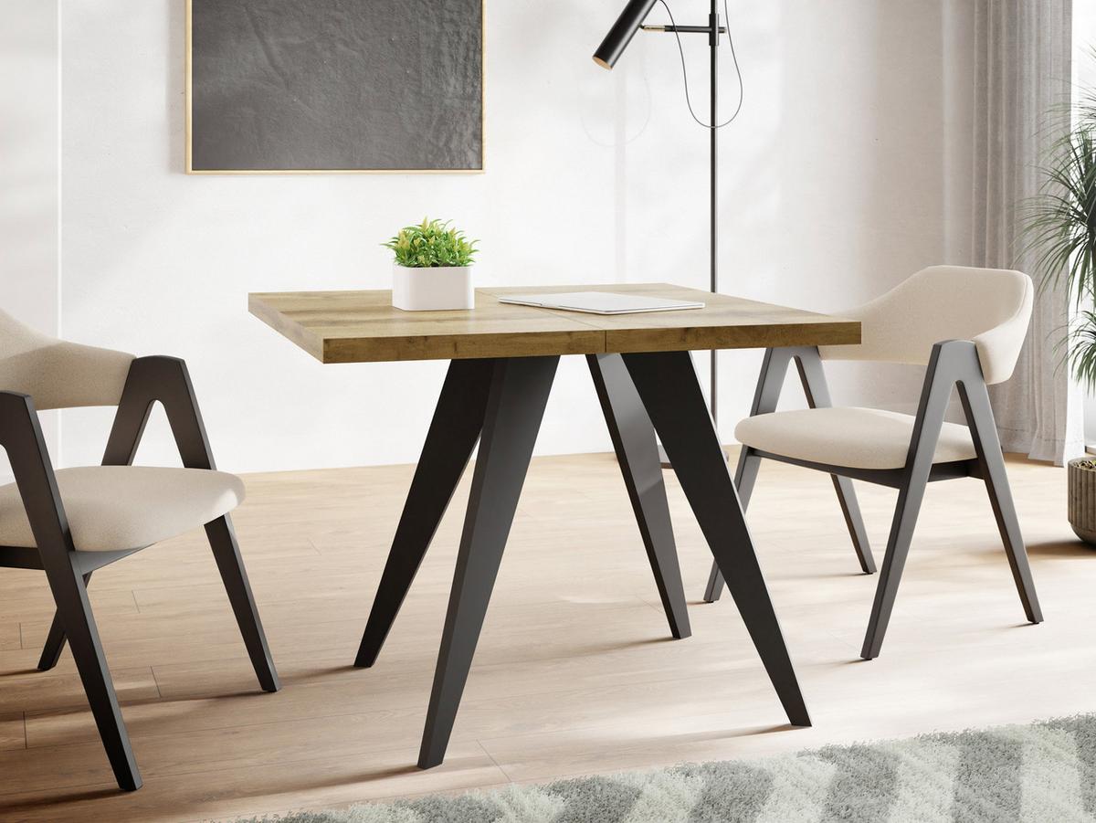 ESSTISCH Quadro quadratischer ausziehbarer, Wotan Eiche 100-200/100/76 cm - Eiche Wotan/Schwarz, Holz/Holzwerkstoff (100/200/76cm) - WFL GROUP