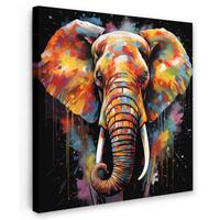LEINWANDBILD Elefant - Graffiti - Schwarz - Tiere - Farben Deko Groß 90x90 cm - Schwarz, Textil (90/90cm) - MuchoWow