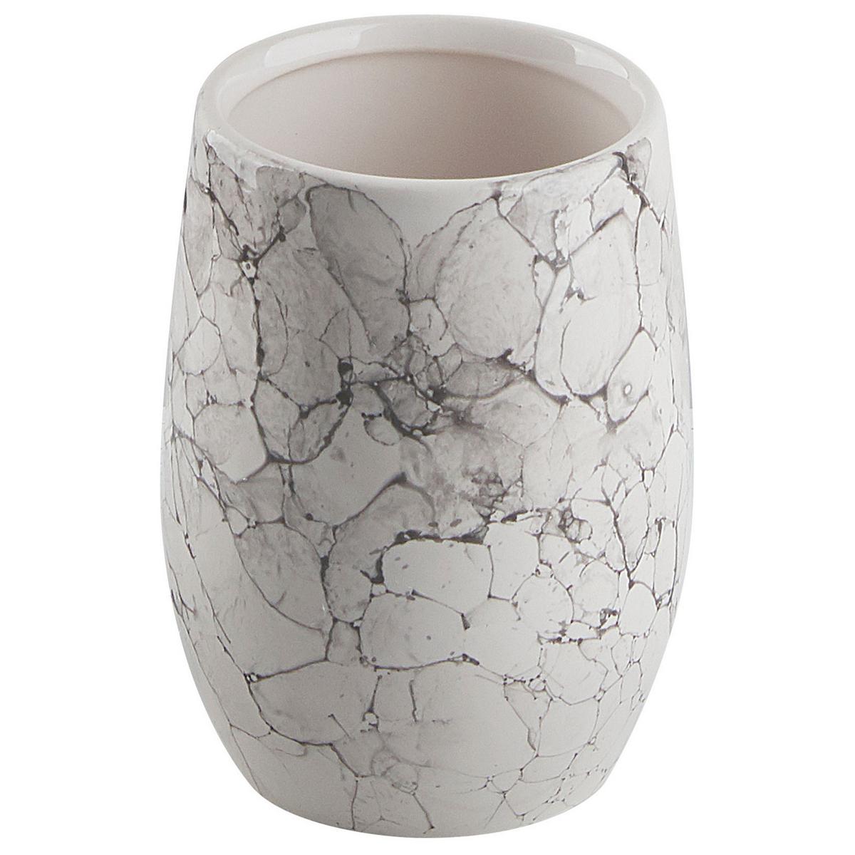 BADEZIMMER Set 6-teilig Keramik cremeweiß Callela - Schwarz/Weiß, Stein (9/21/9cm) - Beliani