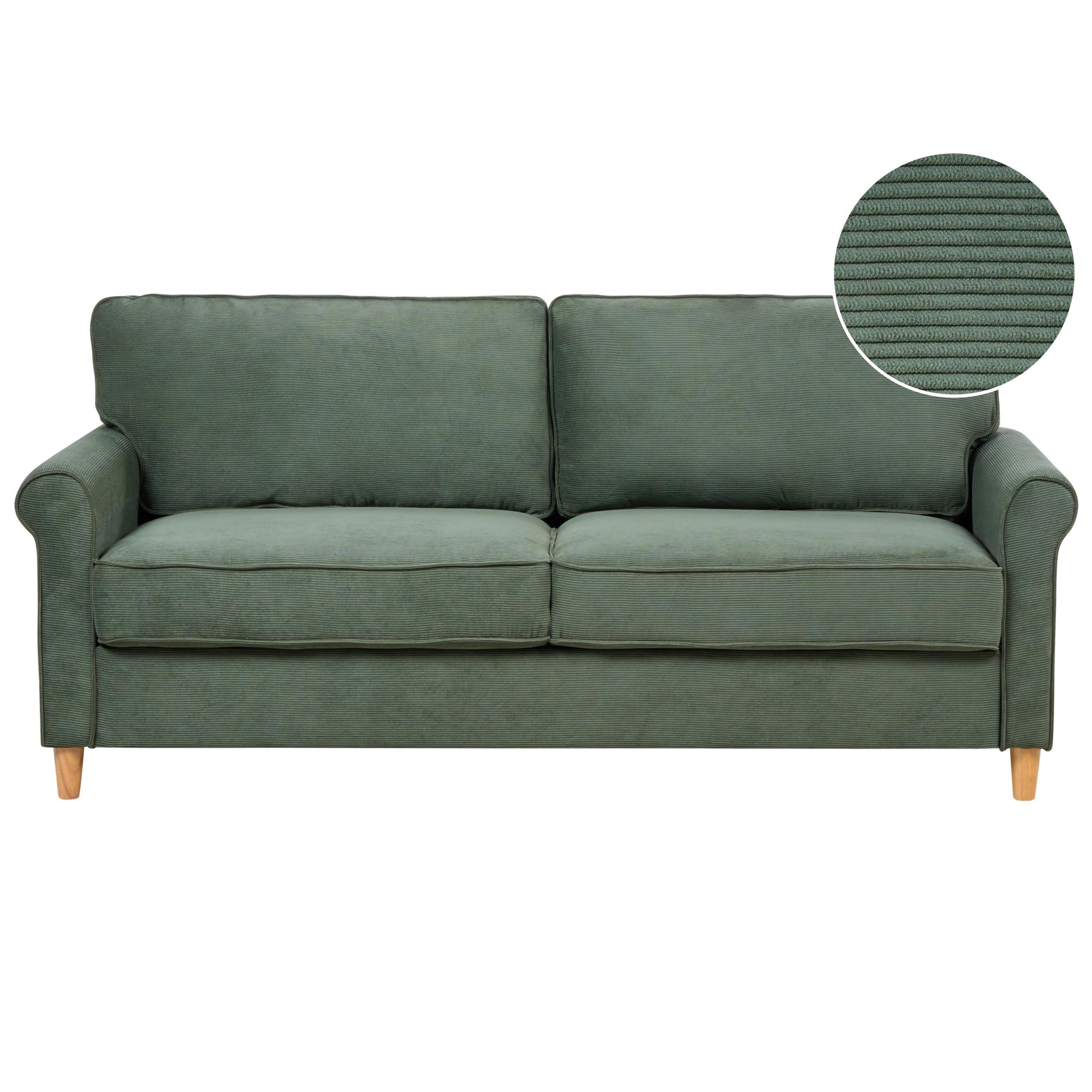 3-SITZER-SOFA Cord Dunkelgrün Ronneby - Hellbraun/Dunkelgrün, Textil (190/88/78cm) - Beliani