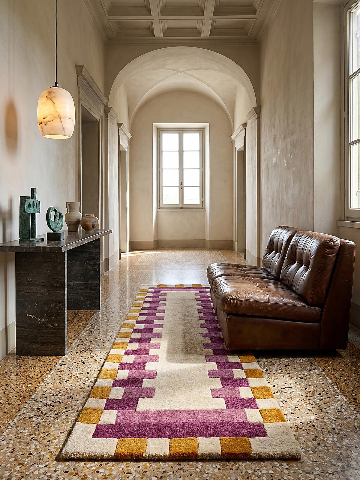 WOLLTEPPICH WENSUM, geometrisch, Rosa-Gelb, 60 x 230 cm - Rosa, Textil (60/230cm) - KADIMA DESIGN