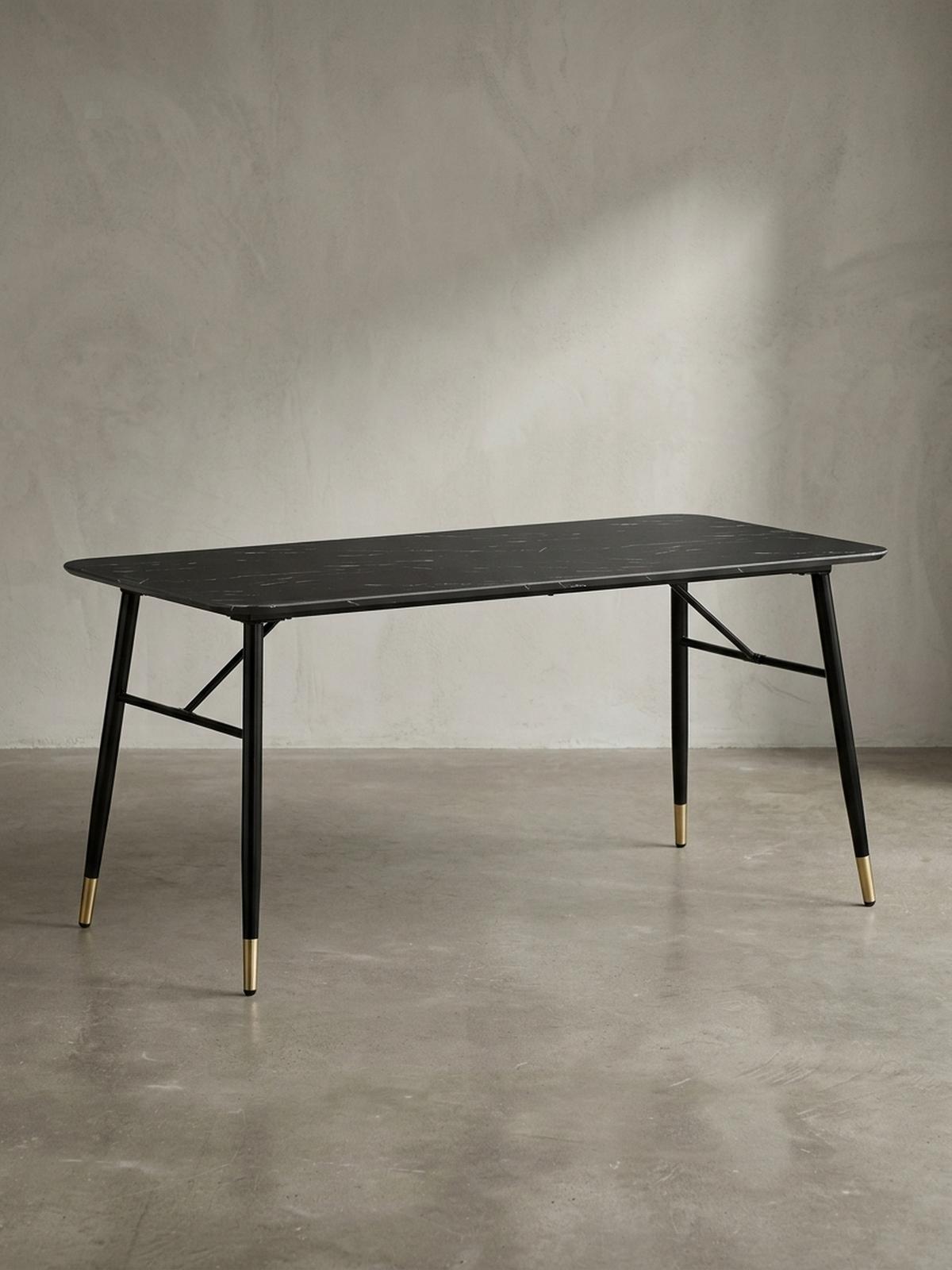 ESSTISCH Marmoroptik Metall Rechteckig Modern Klein, Schwarz 180x90x76 cm - Goldfarben/Schwarz, Holzwerkstoff/Metall (90/180/76cm) - KADIMA DESIGN