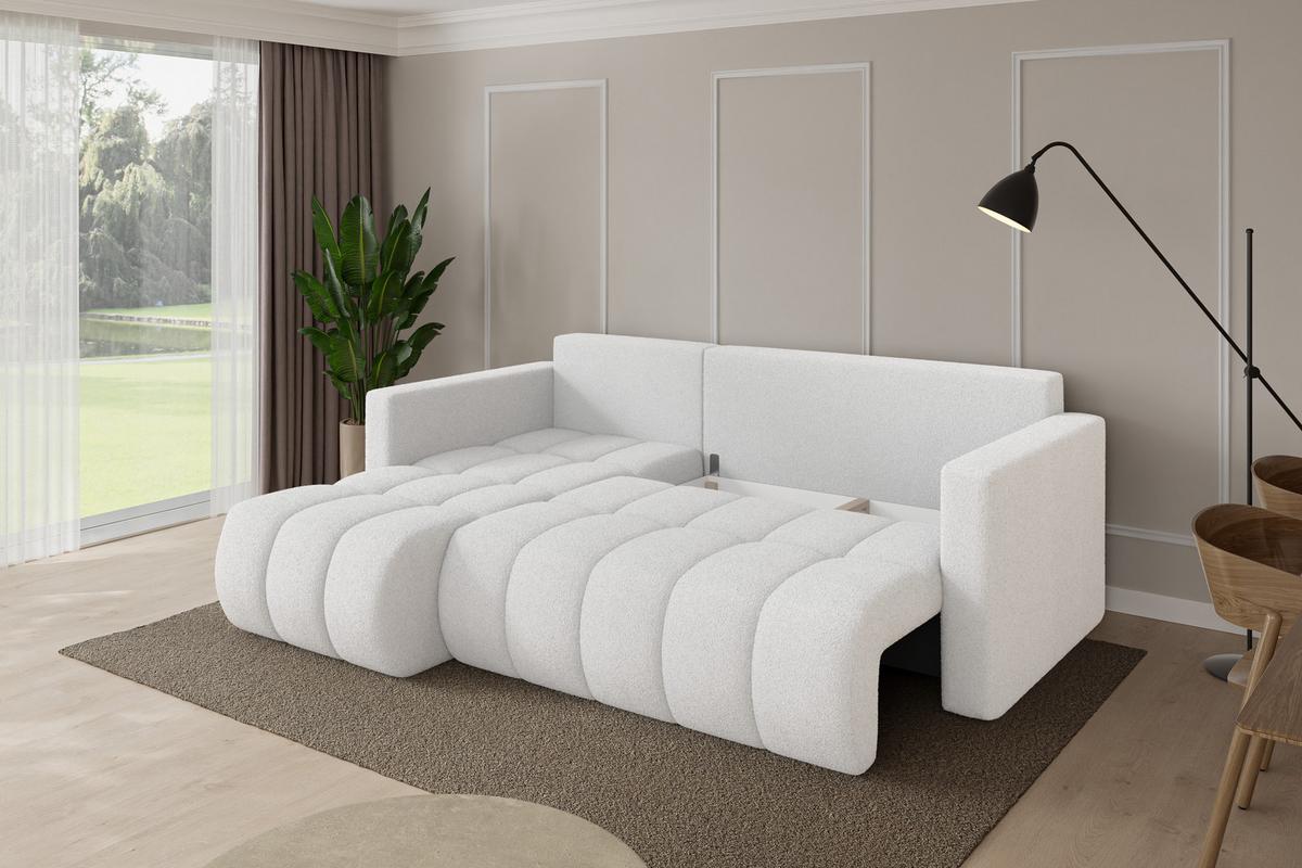 ECKSOFA mit Schlaffunktion Ottomane Links GARD-L 226x146x85 Weiß Bouclé - Schwarz/Weiß, Holzwerkstoff/Kunststoff (226/146cm) - ALTDECOR