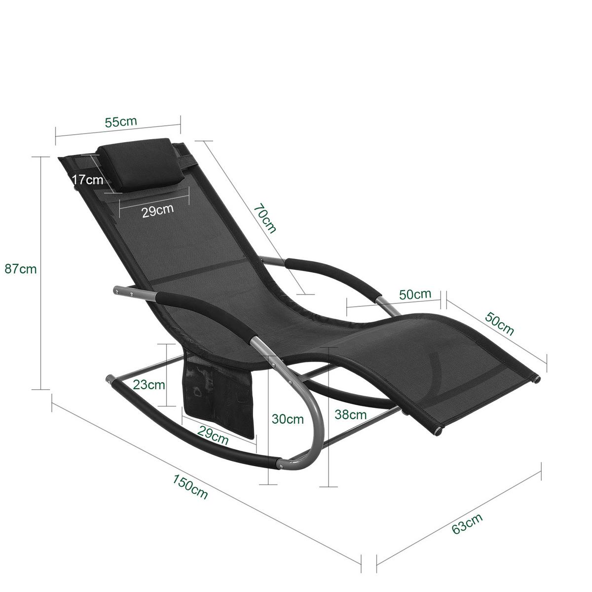 SONNENLIEGE 2 Personen, Gartenliege bis 150kg, Schwarz - Schwarz, Metall (63/87/150cm) - SoBuy