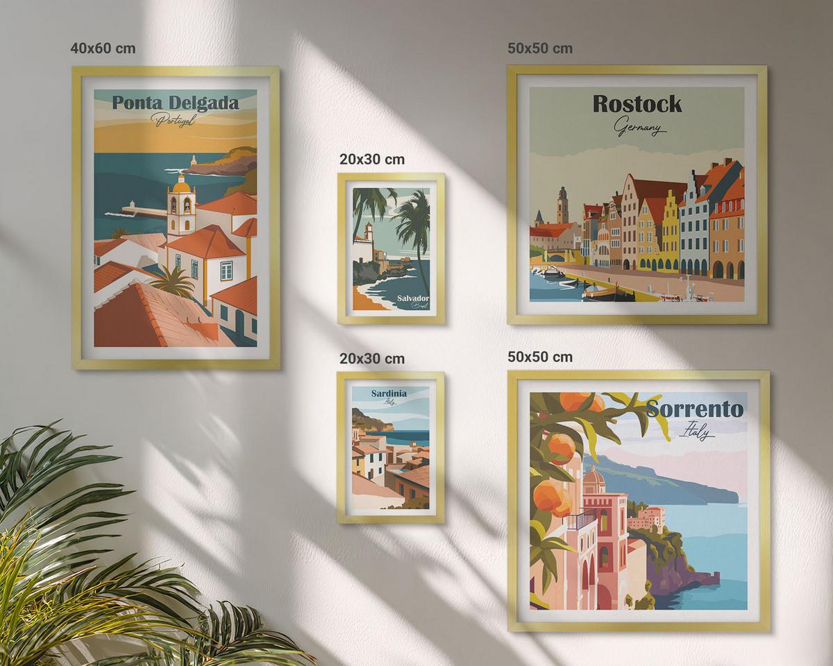 BILDER SET 5er Set - 50x50 cm & 20x30 cm & 40x60 cm Goldrahmen - Tropische Strände und Palmen - Goldfarben, Kunststoff (40/60cm) - TULUP
