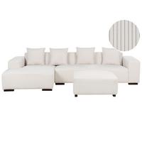 ECKSOFA 4-Sitzer Cord Cremeweiß mit Ottomane rechtsseitig Lungo - Creme/Weiß, Textil (285/160cm) - Beliani