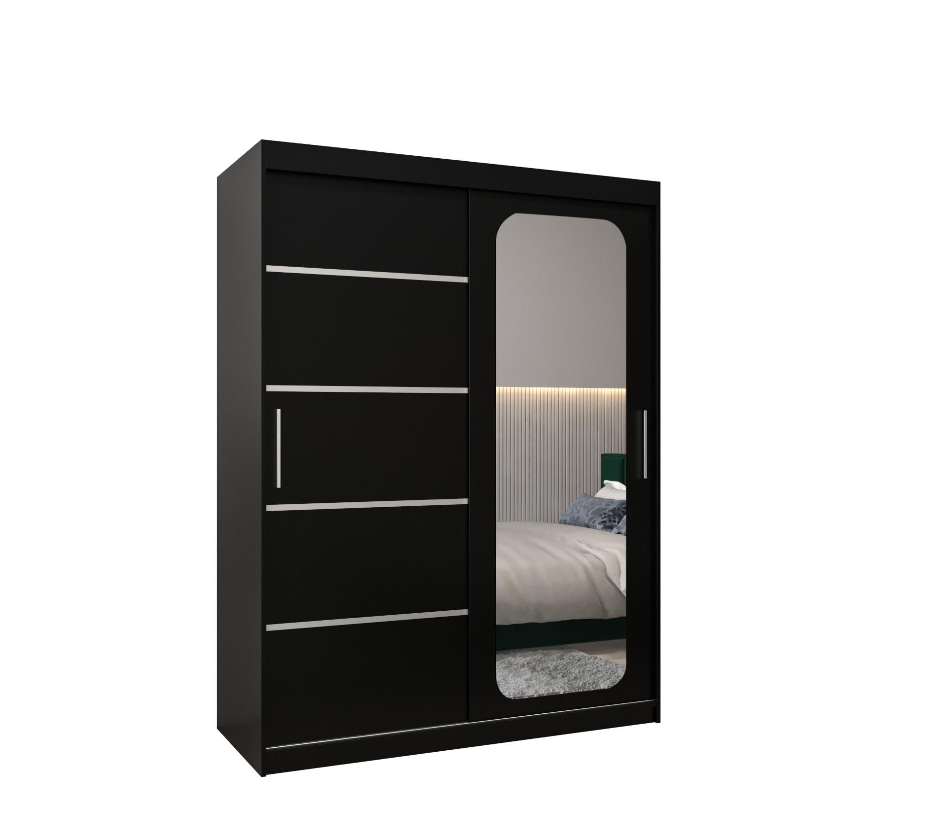 SCHWEBETÜRENSCHRANK 200/150/62 2-türig - Silberfarben/Schwarz, Holz/Kunststoff (150/200/62cm) - MÖBEL KRYSPOL