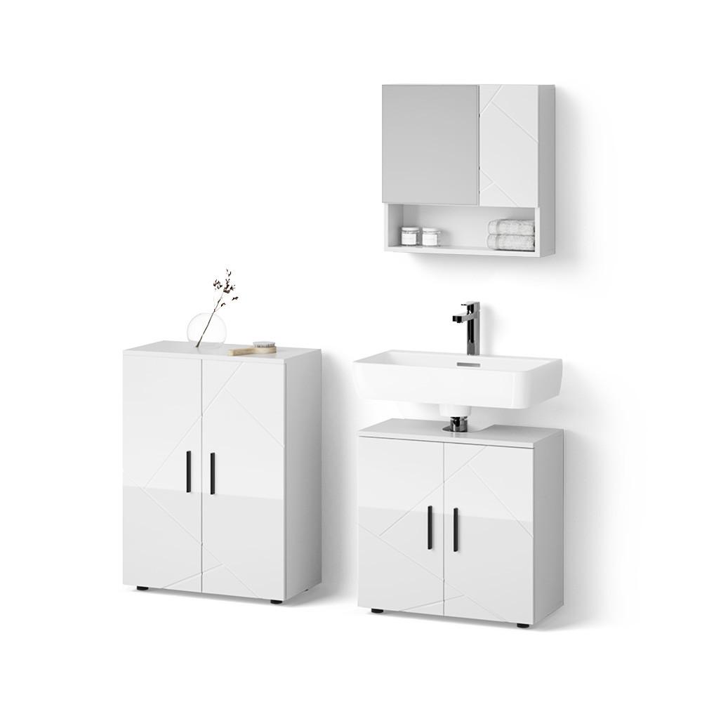 BADMÖBEL-SET Ronco Weiß Hochglanz 3 Teile, mit Unterschrank 60 cm - Weiß Hochglanz, Holzwerkstoff (60/59/30cm) - Livinity®