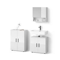 BADMÖBEL-SET Ronco Weiß Hochglanz 3 Teile, mit Unterschrank 60 cm - Weiß Hochglanz, Holzwerkstoff (60/59/30cm) - Livinity®