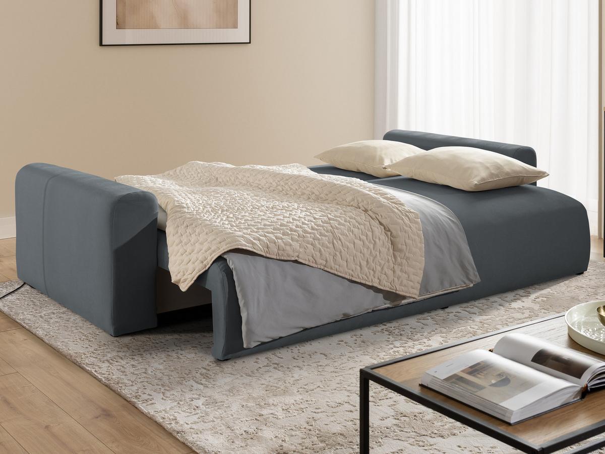 SCHLAFSOFA Calma mit Bettkasten im Bumpy-Design aus weichem Dunkelgrau Webstoff - Dunkelgrau/Schwarz, Holz/Kunststoff (239/88/98cm) - S-Style