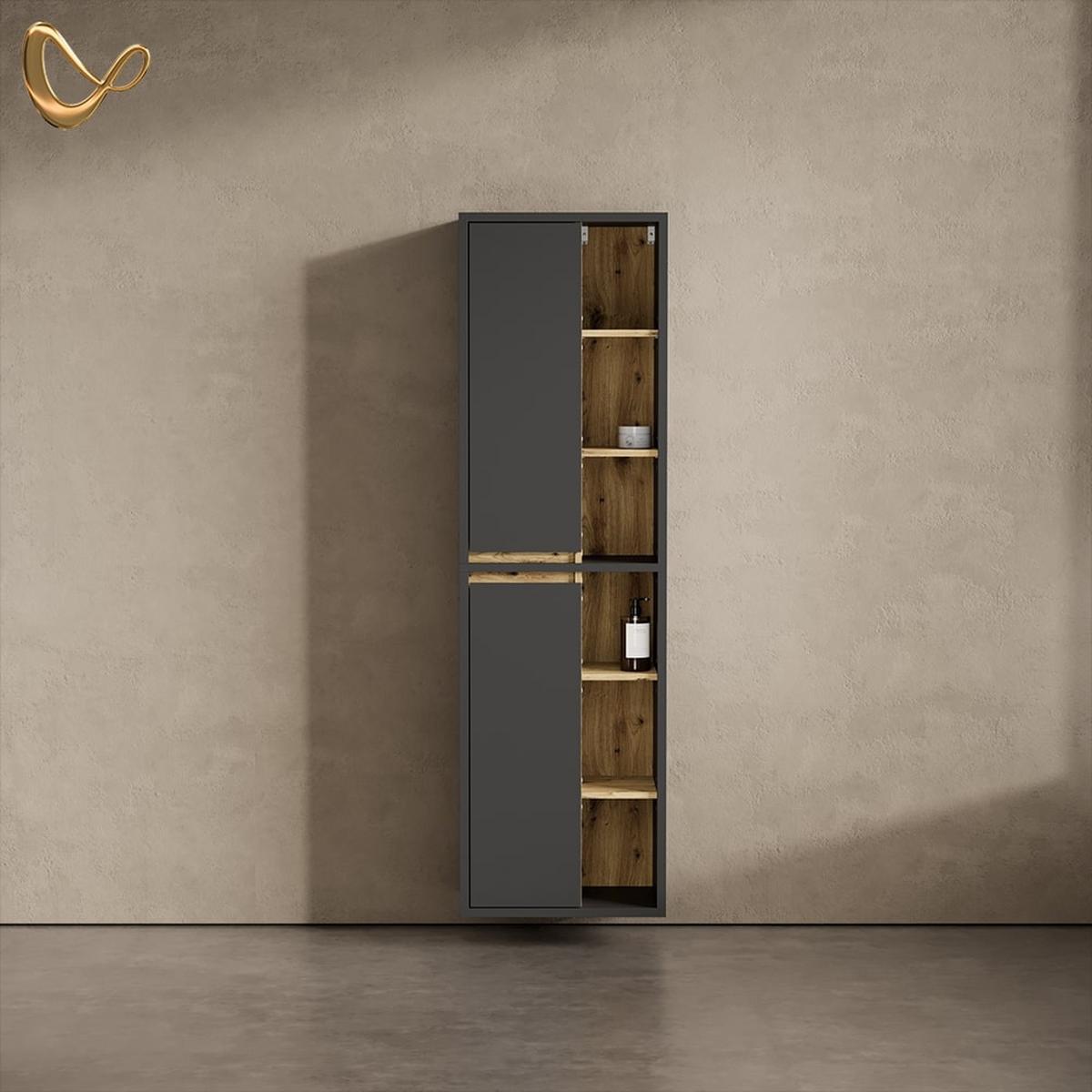 BADSCHRANK Vomano Anthrazit 50 x 170 cm mit Türen, und offenen Fächern - Anthrazit, Holzwerkstoff (50/170/33cm) - Livinity®