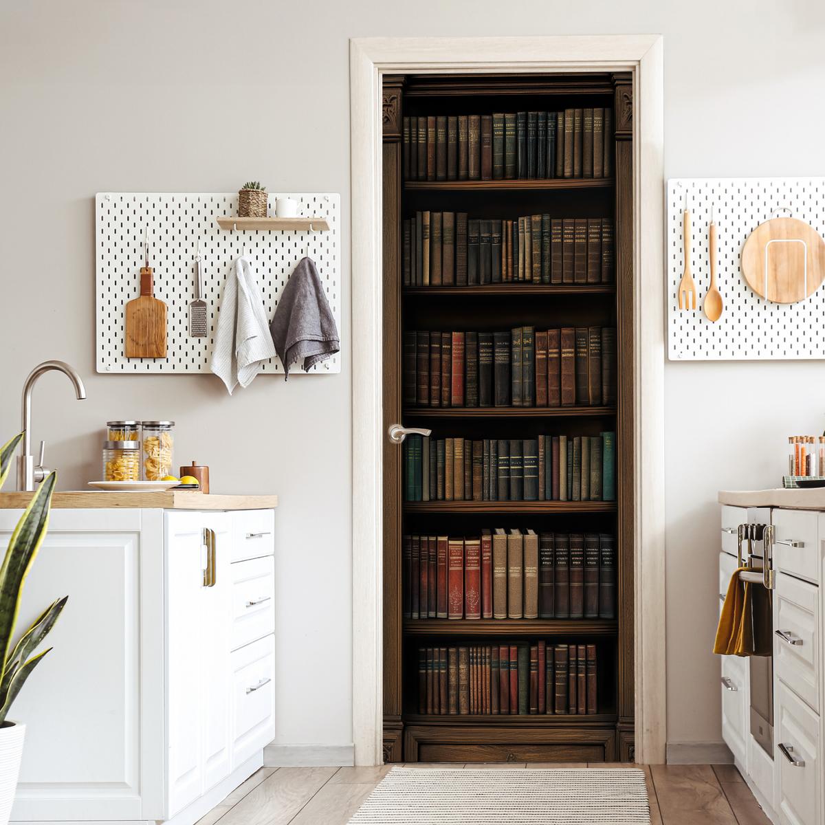 TÜRAUFKLEBER Bücherregal - Vintage - Braun 90x235 cm - Türtapete - Nussbaumfarben, Kunststoff (90/0.1cm) - MuchoWow