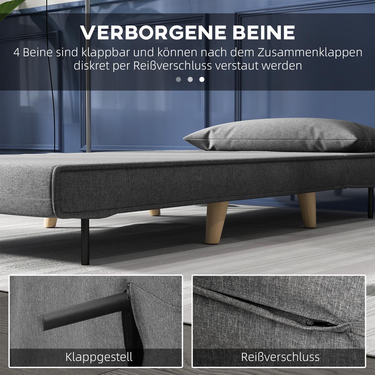 EINZELSOFA Sofabett Klappsofa verstellbar Rückenlehne nordisch skandinavisch - Naturfarben/Grau, Holz/Textil (78/80/94cm) - HOMCOM