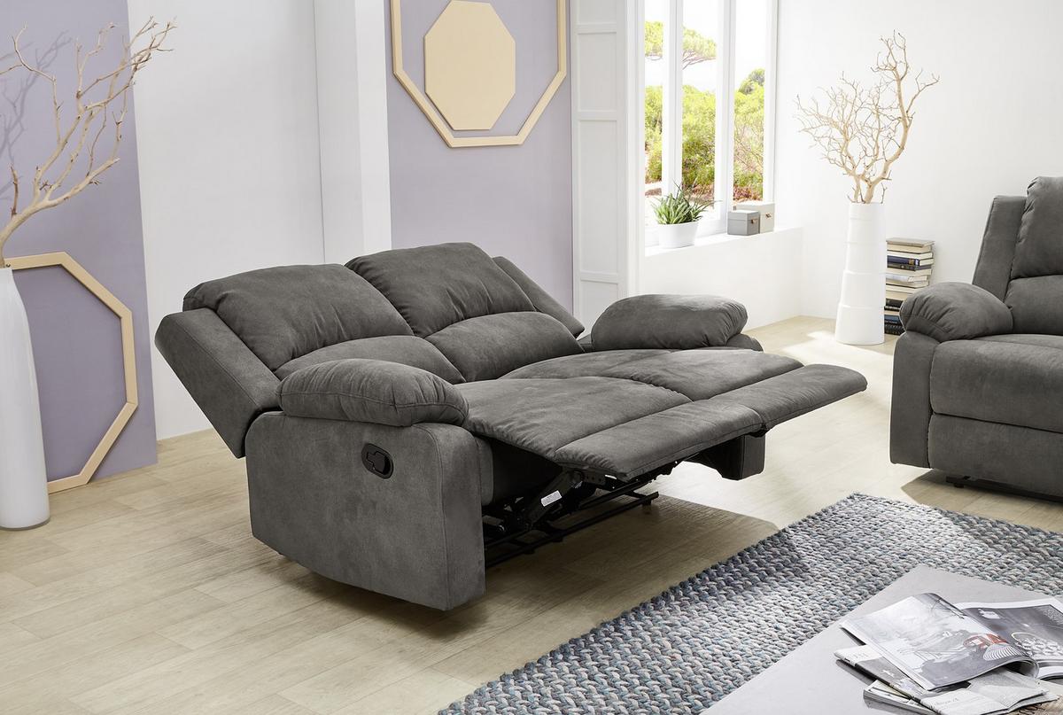 2-SITZER-RELAXSOFA Federkern, Liegefunktion verstellbar durch halbautomatische Relaxfunktion B148/T87/H97 cm, Mikrofaser Vintage Anthrazit / 15130 - Anthrazit/Schwarz, Textil (148/97/87cm) - luma-home