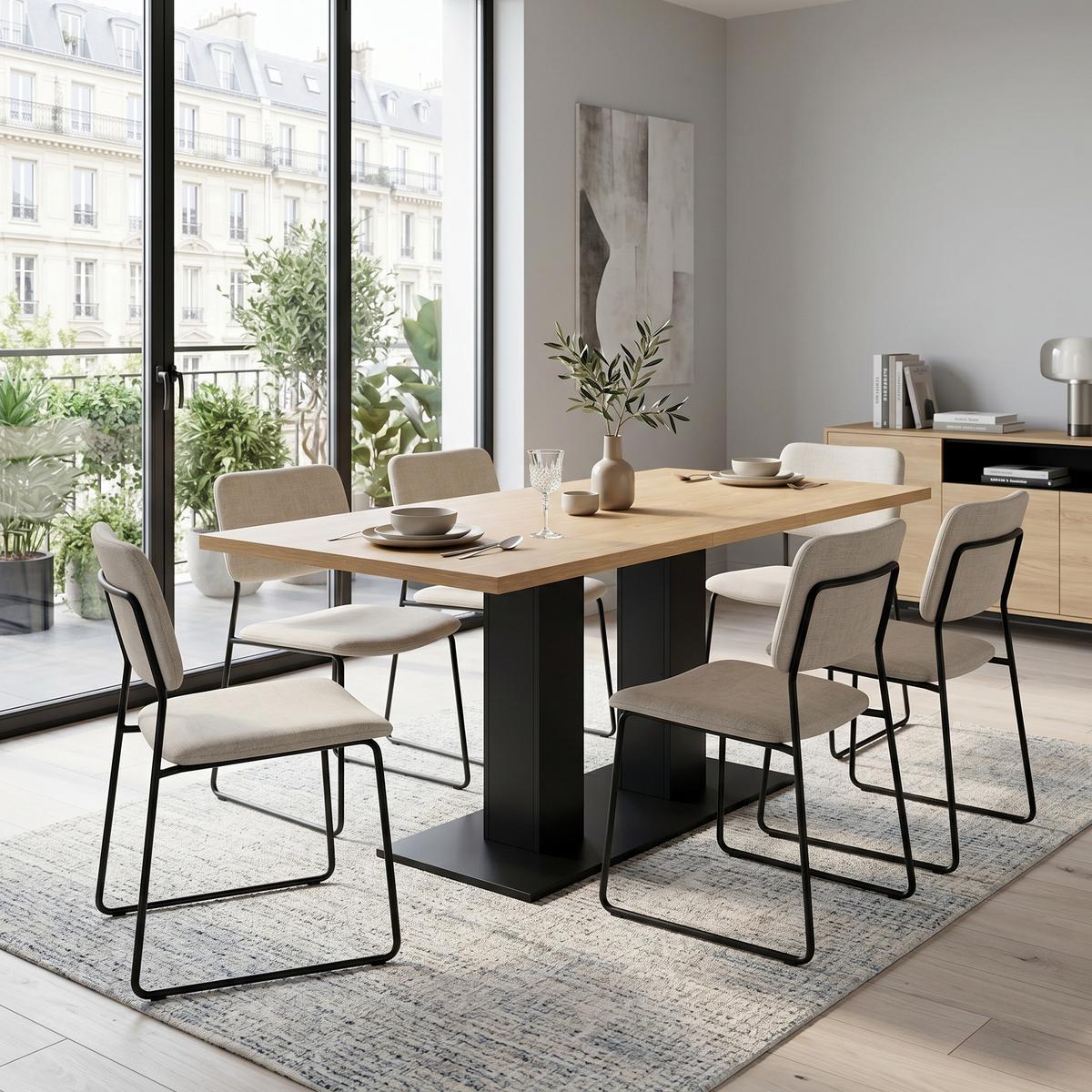 ESSTISCH ausziehbarer holzoptik 140 bis 180 cm, säulengestell für 6-8 personen - Naturfarben, Holzwerkstoff (70/180/75cm) - Urban Meuble