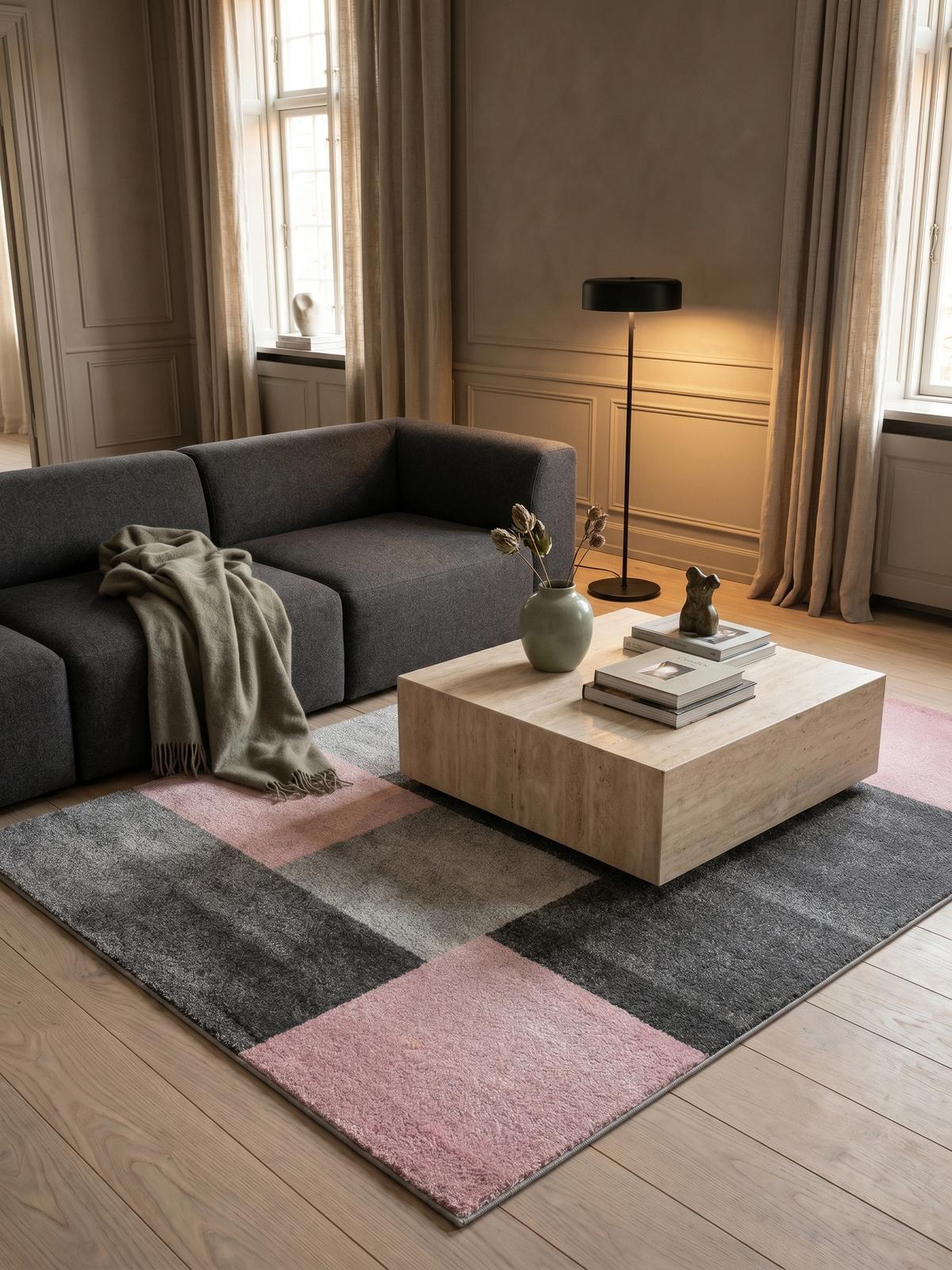 TEPPICH Kurzflor SOLDA in Rosa, kariert, 160 x 230 cm - Rosa, Textil (160/230cm) - KADIMA DESIGN