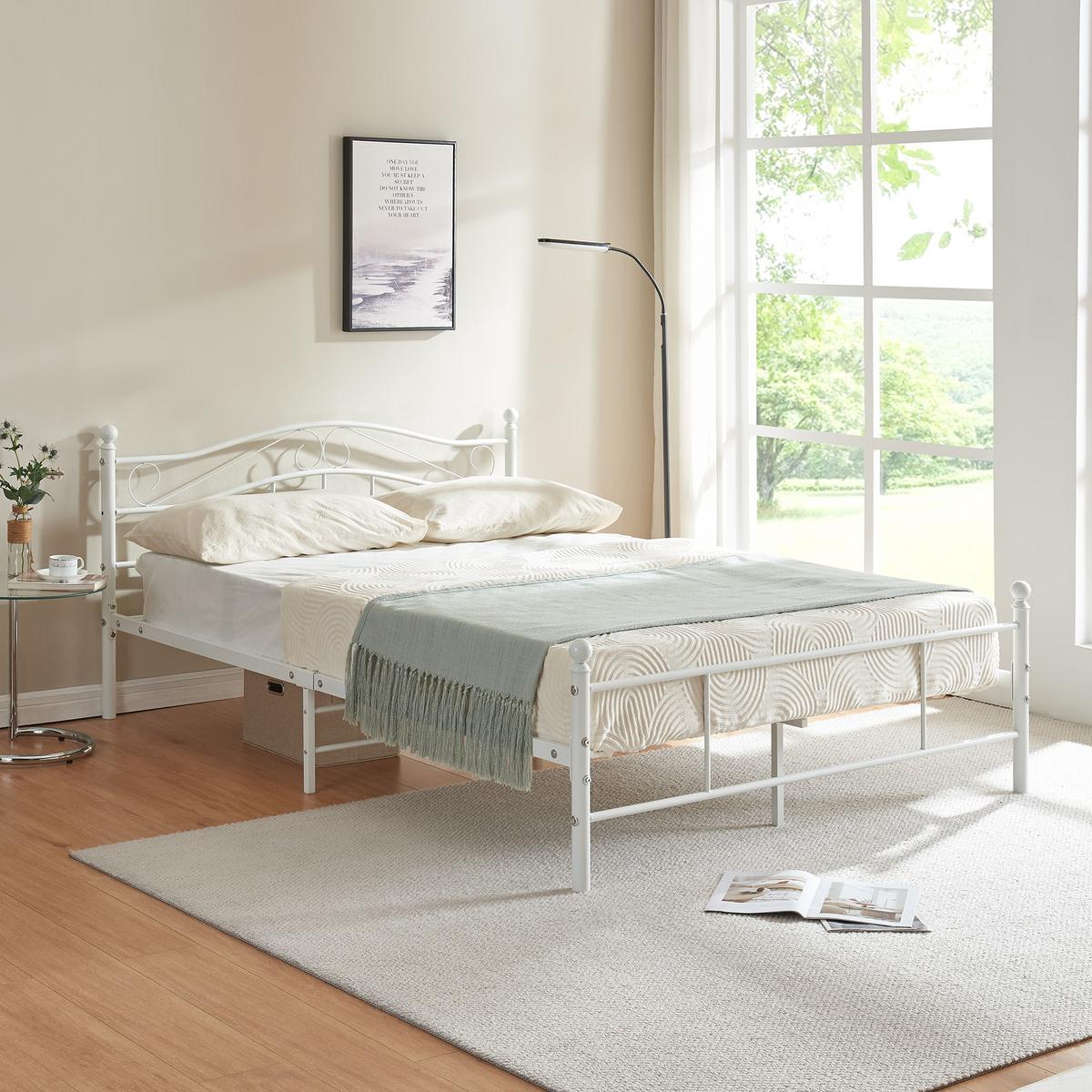 METALLBETT Florenz - Weiß, Metall (160/200cm) - [en.casa]