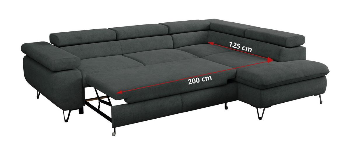 ECKSOFA PETER L Dunkelgrau Struktur - Rechts Seite - Dunkelgrau/Schwarz, Textil/Metall (273/208cm) - MKS