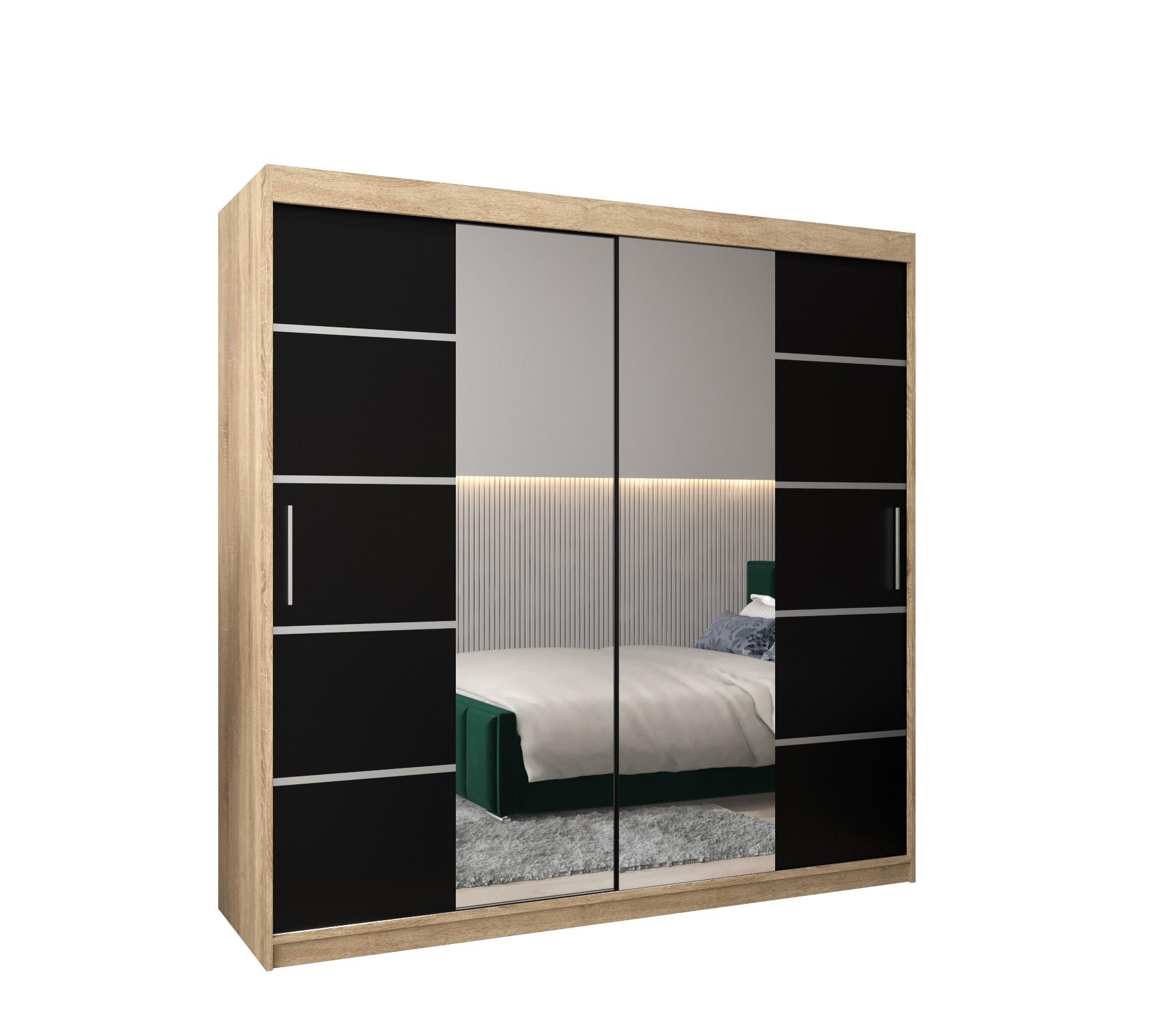 SCHWEBETÜRENSCHRANK 200/200/62 2-türig - Silberfarben/Schwarz, Holz/Kunststoff (200/200/62cm) - MÖBEL KRYSPOL