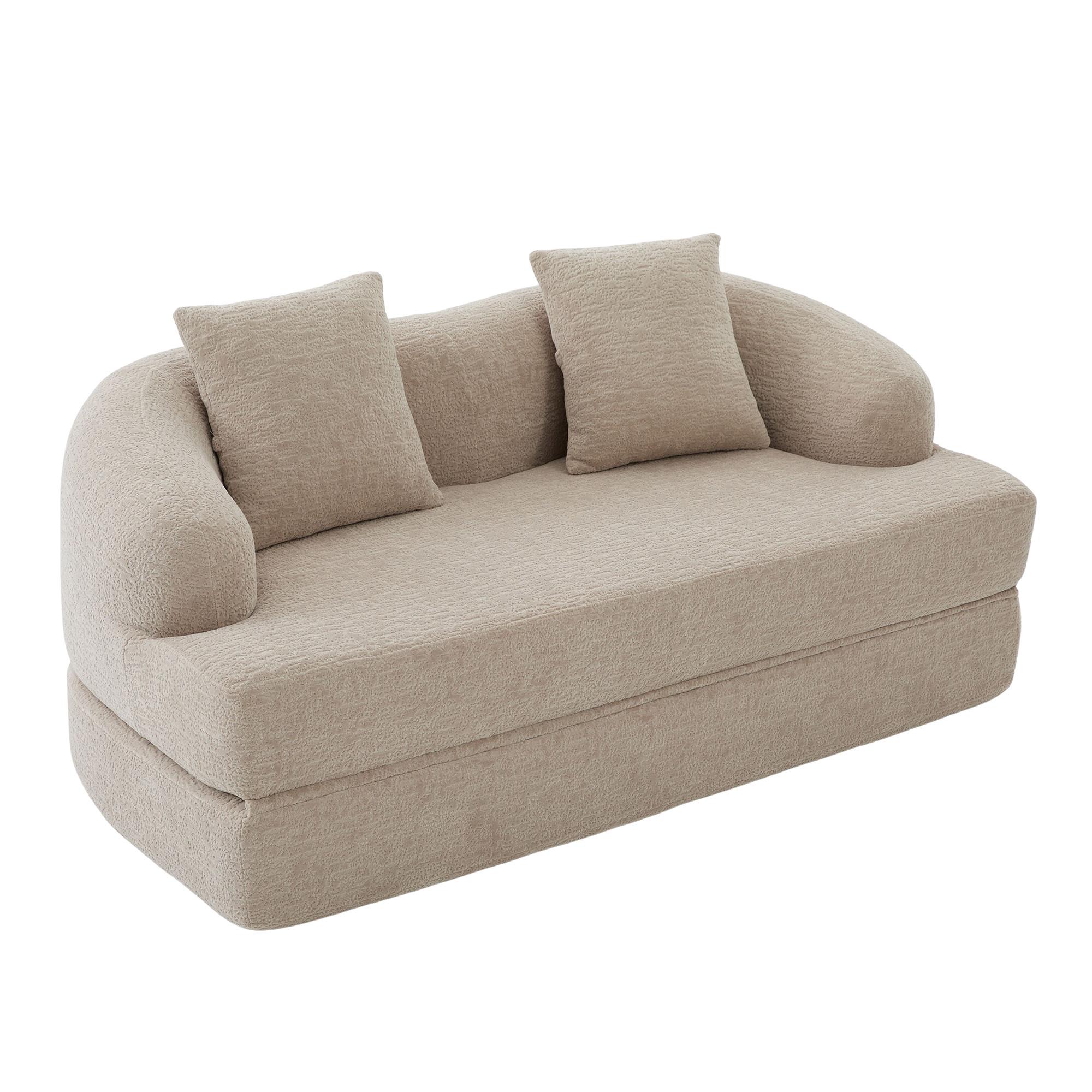 SCHLAFSOFA 2-in-1 Doppelschlafsofa Chenille Ausklappbar - Beige, Textil (157/65/84cm) - Urban Meuble
