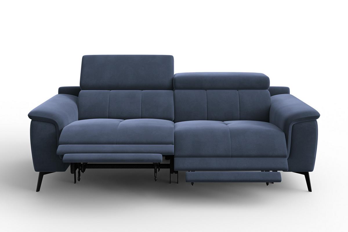 SOFA RELAX FIERO 3-Sitzer, Marineblauer Veloursstoff - Blau/Schwarz, Holz/Textil (212/82/103cm) - Courtois Laville
