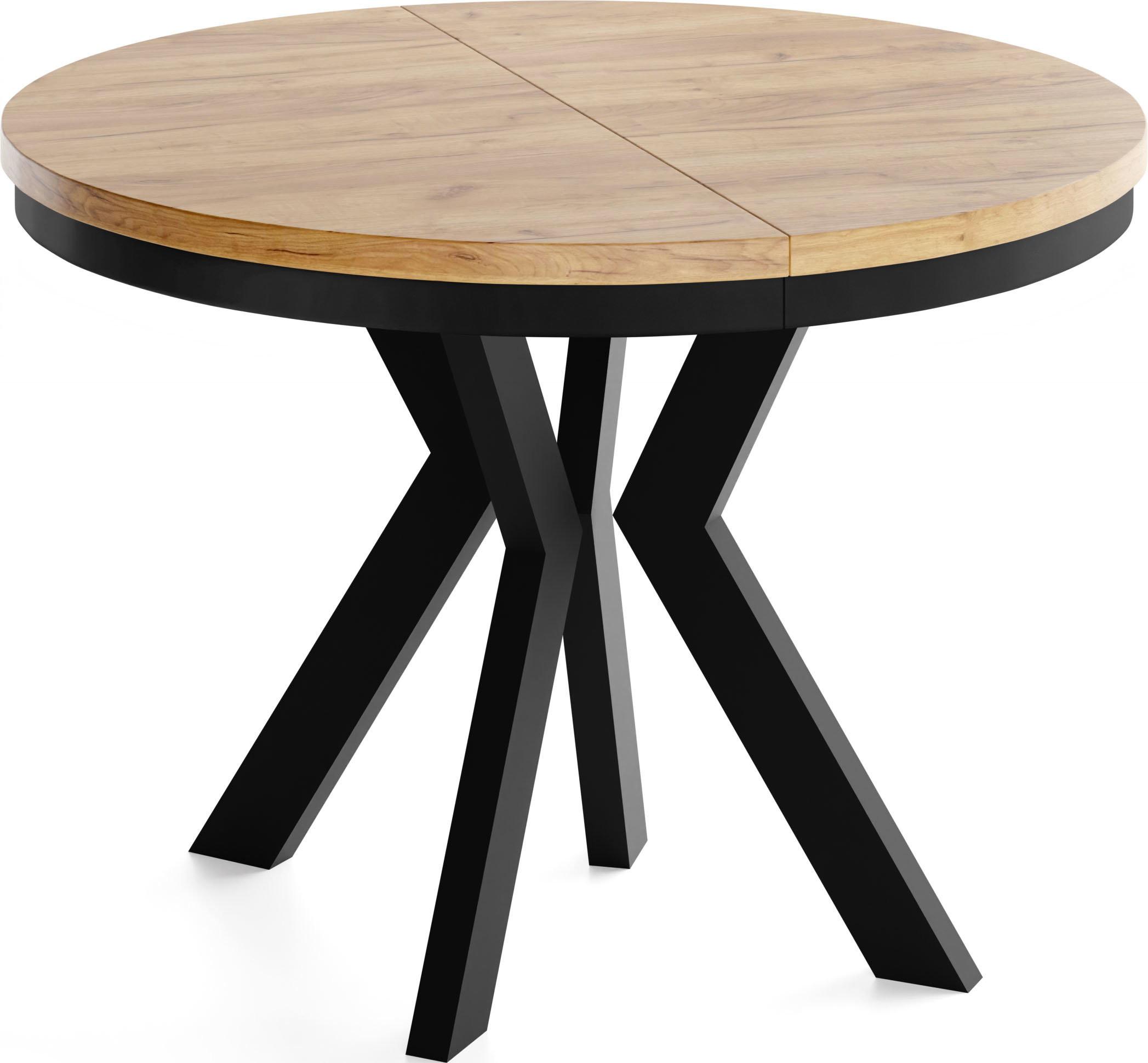 ESSTISCH Savio Neo rund ausziehbar verlängerbar XXL, Eiche Braun 100-200/100/77 cm - Eiche Wotan/Schwarz, Holz/Holzwerkstoff (100/200/77cm) - WFL GROUP