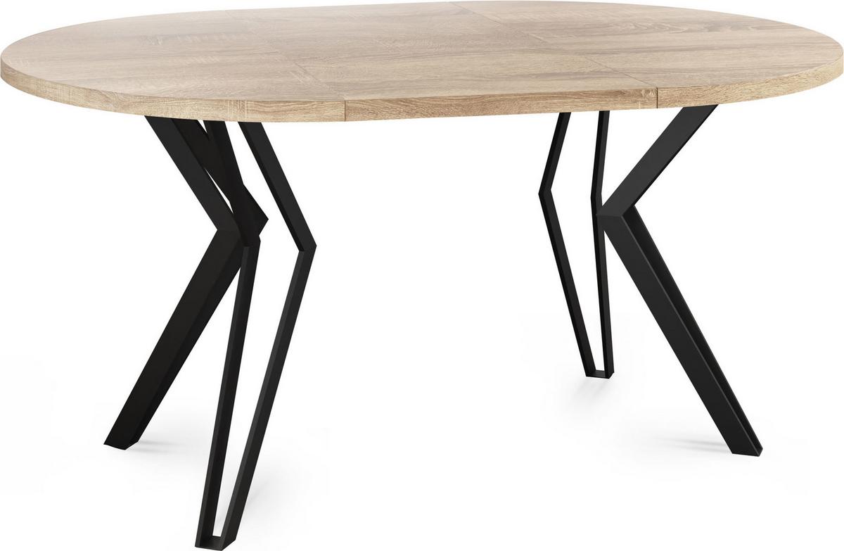 ESSTISCH Revena runder ausziehbarer, Sonoma Eiche 100-180/100/76 cm - Schwarz/Sonoma Eiche, Holzwerkstoff/Metall (100/180/76cm) - WFL GROUP