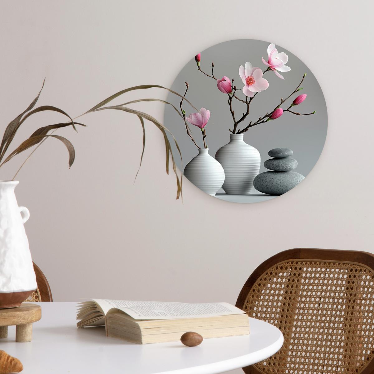 WANDBILD Magnolie - Blumen - Rosa - Zen-Steine Deko Wohnzimmer 30x30 cm - Hellgrau, Kunststoff (30/30cm) - MuchoWow