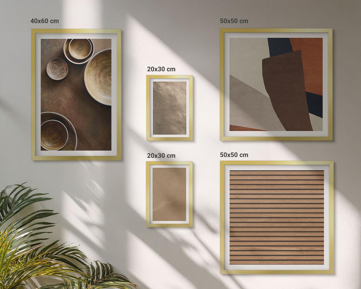 BILDER SET 5er Set - 50x50 cm & 20x30 cm & 40x60 cm Goldrahmen - Moderne Steinstrukturen - Goldfarben, Kunststoff (40/60cm) - TULUP