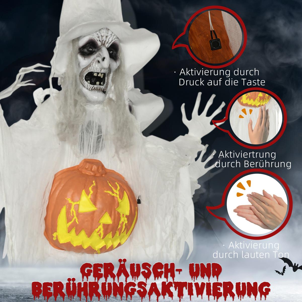 183CM Halloween Dekoration Halloween-Geist mit LED-Lichter, Horror-Geräusche - Weiß, Kunststoff (18/183/60cm) - HOMCOM