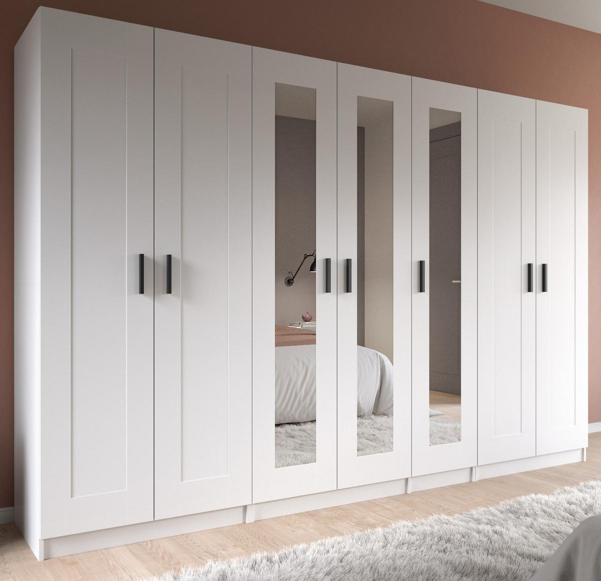 KLEIDERSCHRANK in weiß 280 x 194 cm skandinavisch, Drehtürenschrank 7-türig mit Spiegel - Schwarz/Weiß, Glas/Holzwerkstoff (280/194/56cm) - Inn.Furn