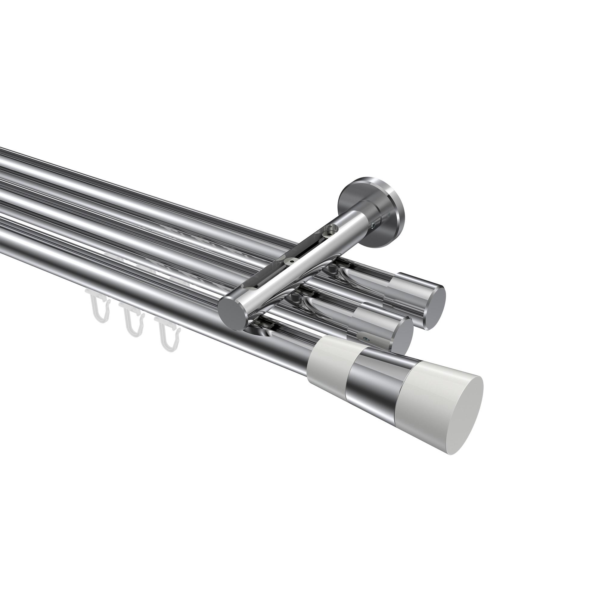 GARDINENSTANGE INNENLAUF Siteno Tanara 420 cm (geteilt in 3 x 140 cm), 3-läufig, 20 mm Ø Chrom - Chromfarben/Weiß, Metall (420cm) - INTERDECO