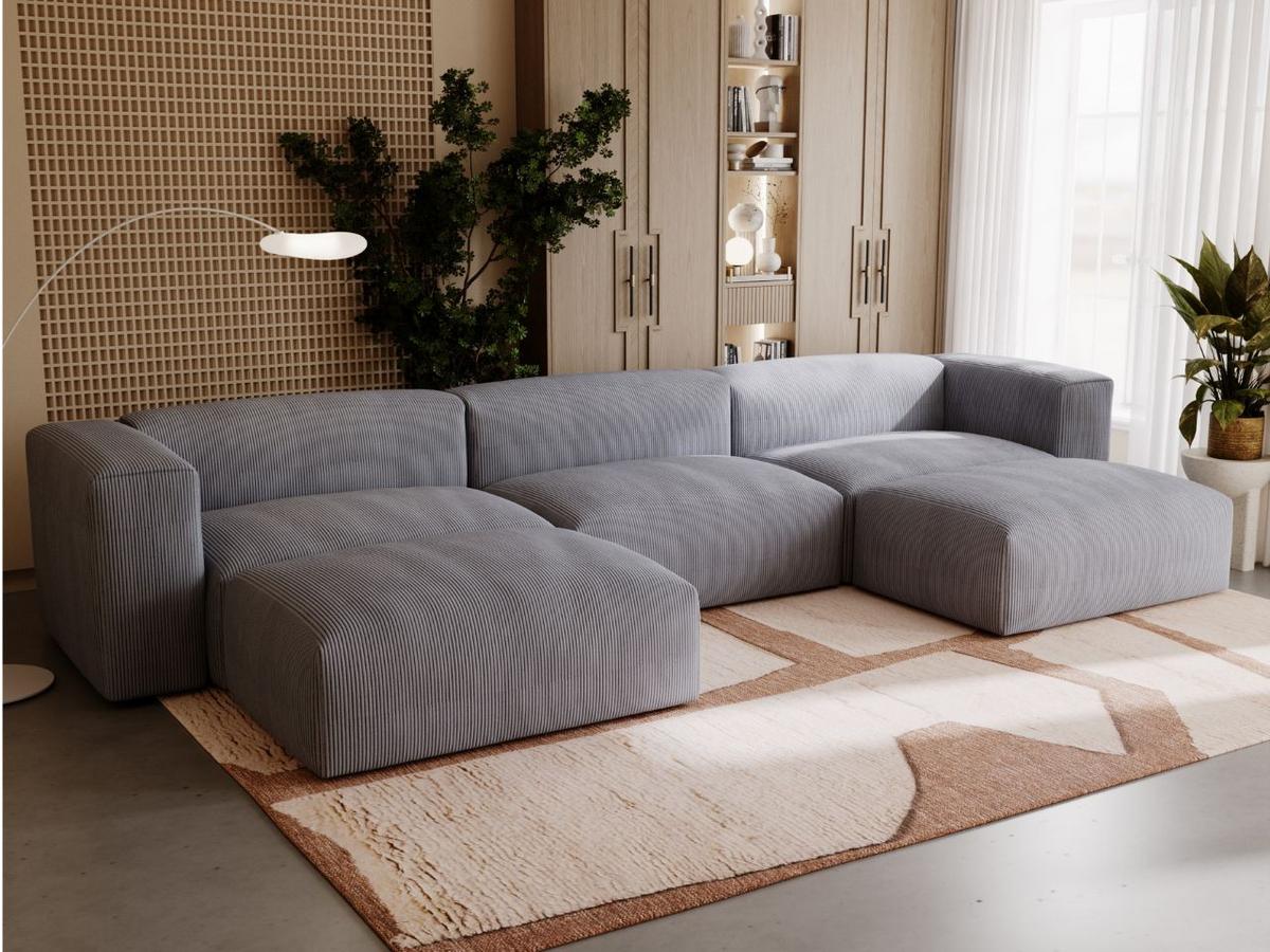 WOHNLANDSCHAFT U Landi Grau - Schwarz/Grau, Kunststoff/Textil (340/85/180cm) - Graingold