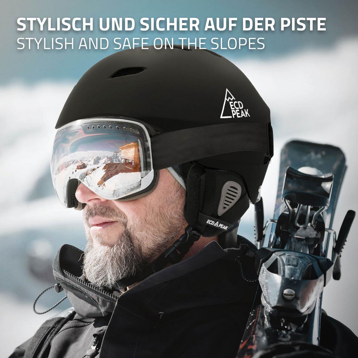 SKIHELM für Herren und Damen Snowboardhelm robust Schwarz L 58-61 cm - Schwarz, Kunststoff (30/24cm) - ECD-Germany