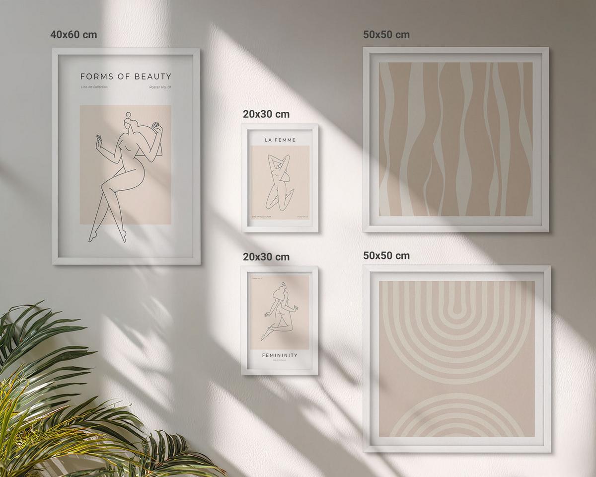 BILDER SET 5er Set - 50x50 cm & 20x30 cm & 40x60 cm Weißer Rahmen - Eine Sammlung minimalistischer Formen - Weiß, Kunststoff (40/60cm) - TULUP