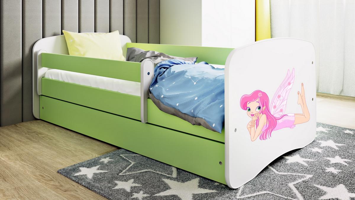 KINDERBETT Fee mit Flügeln mit Schublade 140/70 Grün 80/61/144 - Grün, Holzwerkstoff (70/140cm) - RAUMHIRSCH FURNITURE