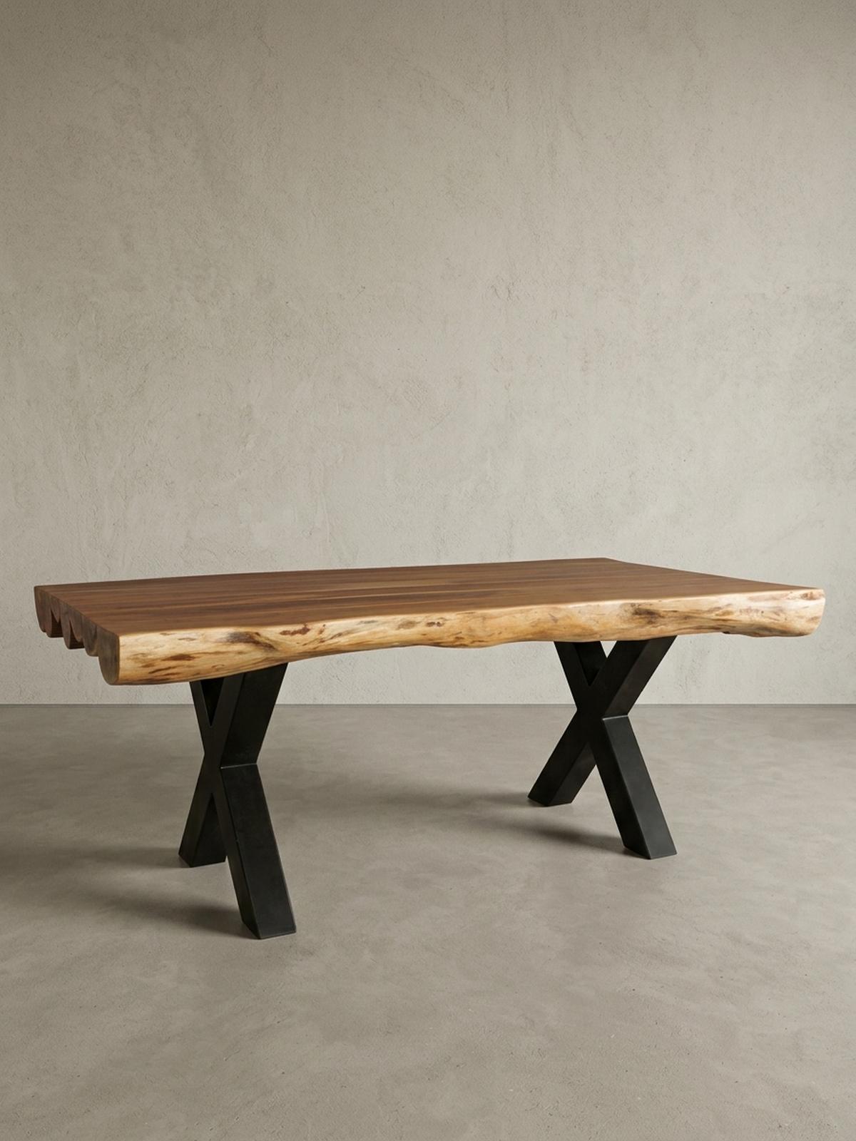 ESSZIMMERTISCH – Akazie Massivholz 200x100x77 cm X-Gestell Natur Schwarz - Beige/Schwarz, Holz/Metall (200/100/77cm) - KADIMA DESIGN