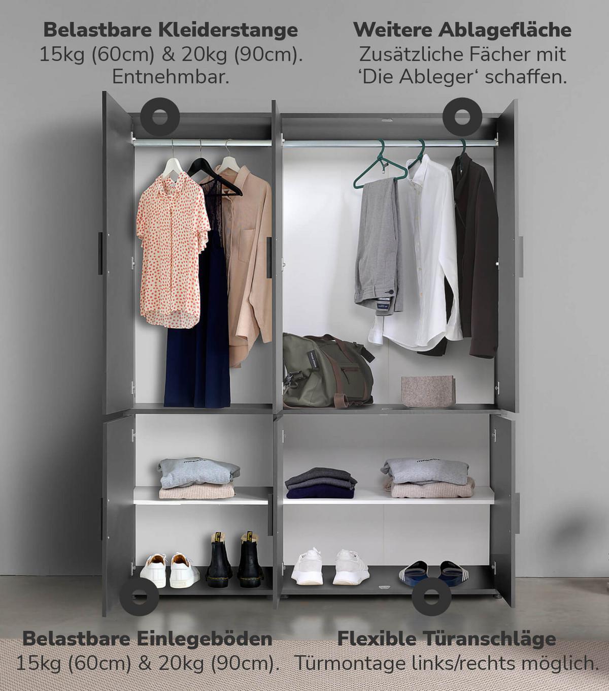 KLEIDERSCHRANK Der Grenzenlose - Anthrazit, Holzwerkstoff (150/187/58cm) - Mokebo