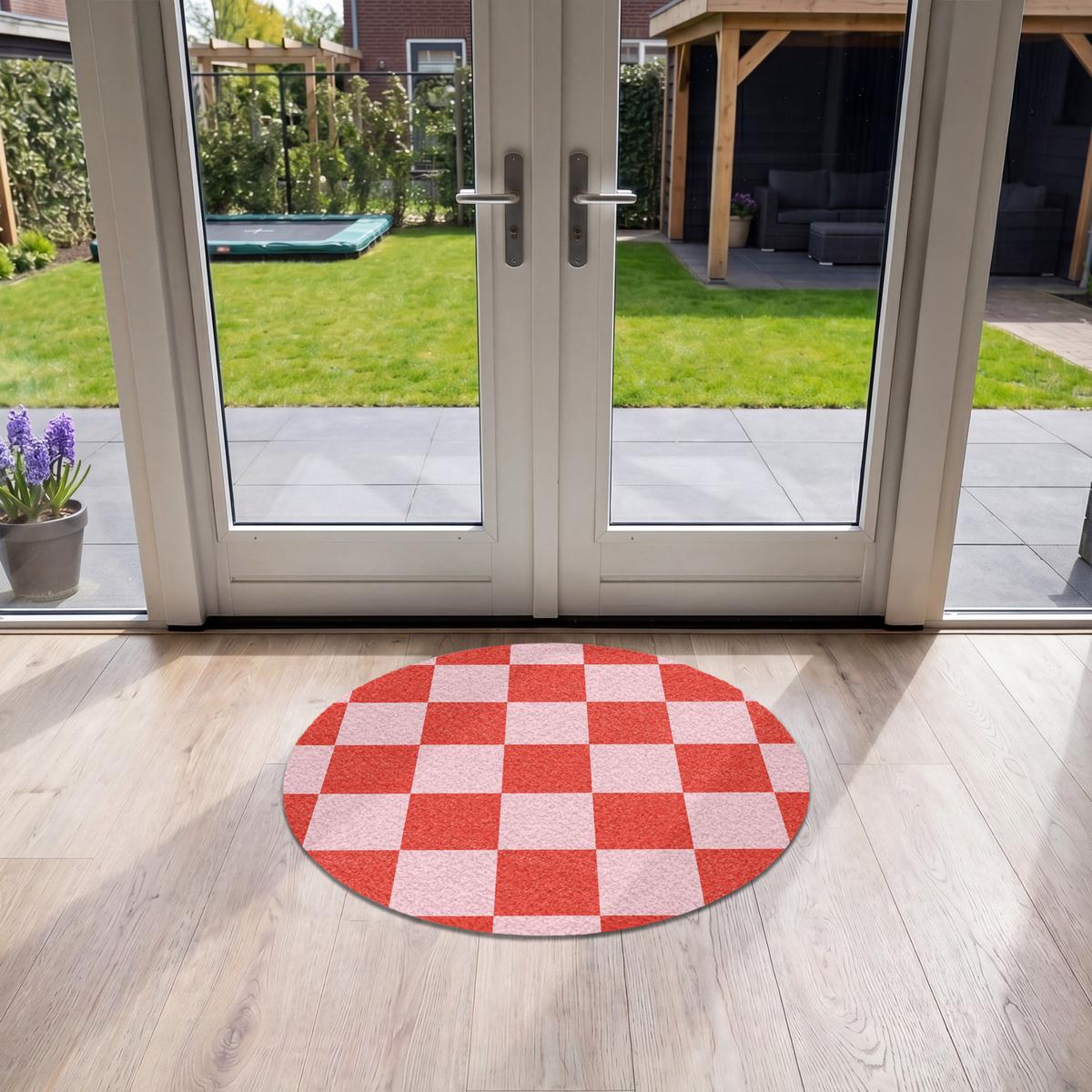 FUSSMATTE Schachbrettmuster - Rot - Rosa - Würfel Türmatte 90x90 cm - Rot, Kunststoff (90/0.4cm) - MuchoWow