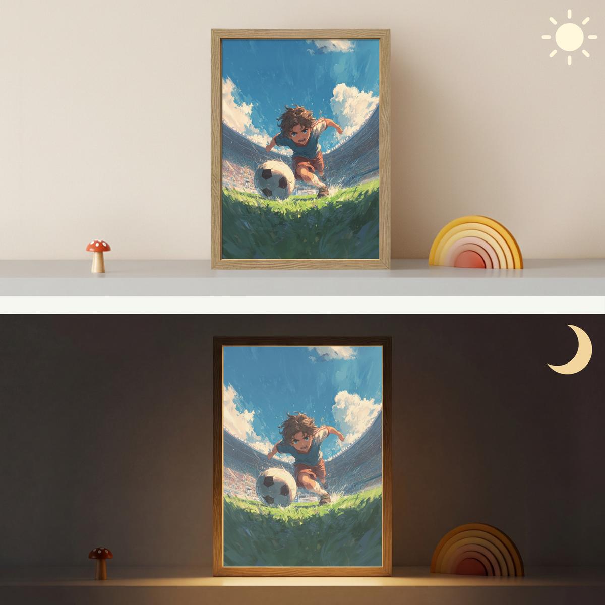 WANDLEUCHTE MIT AKKU Stadion - Fußballer - Ball 30x40 cm - Blau, Holzwerkstoff (30/40/8cm) - OnlyWow