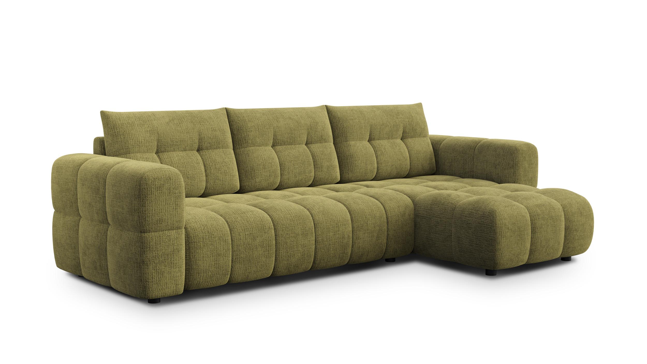 ECKSOFA CLOUDI 4-Sitzer rechts, olivgrün - Schwarz/Olivgrün, Holz/Textil (294/160cm) - Wozimo