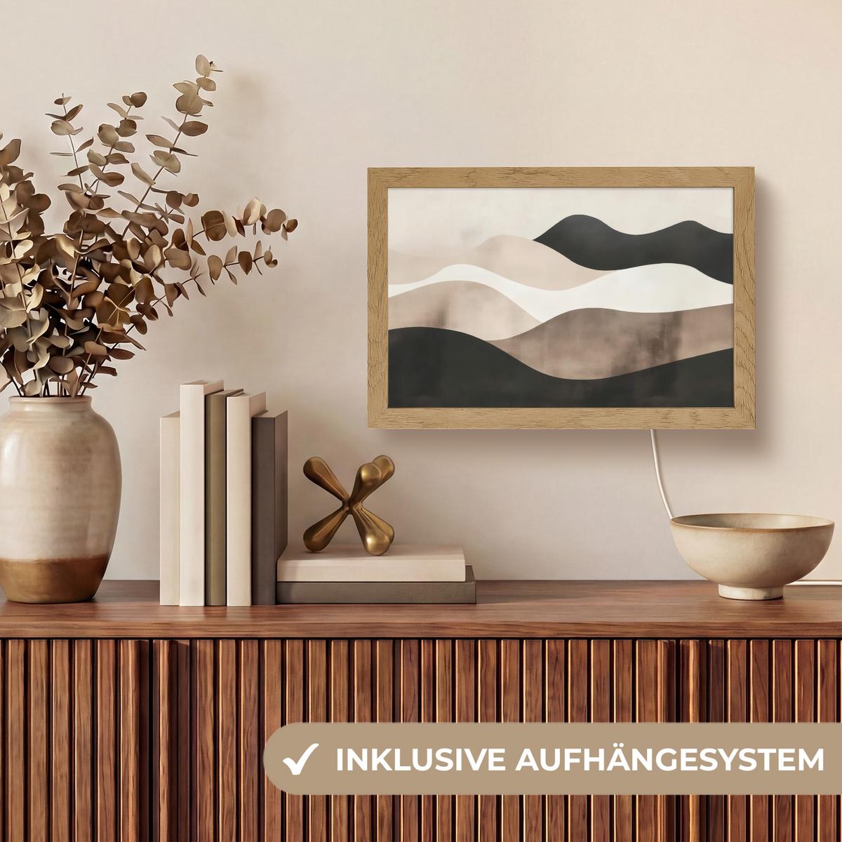 WANDLEUCHTE Abstrakt - Landschaft - Wellen - Cremefarben 30x20 cm - Graubraun, Holzwerkstoff (30/20/8cm) - OnlyWow