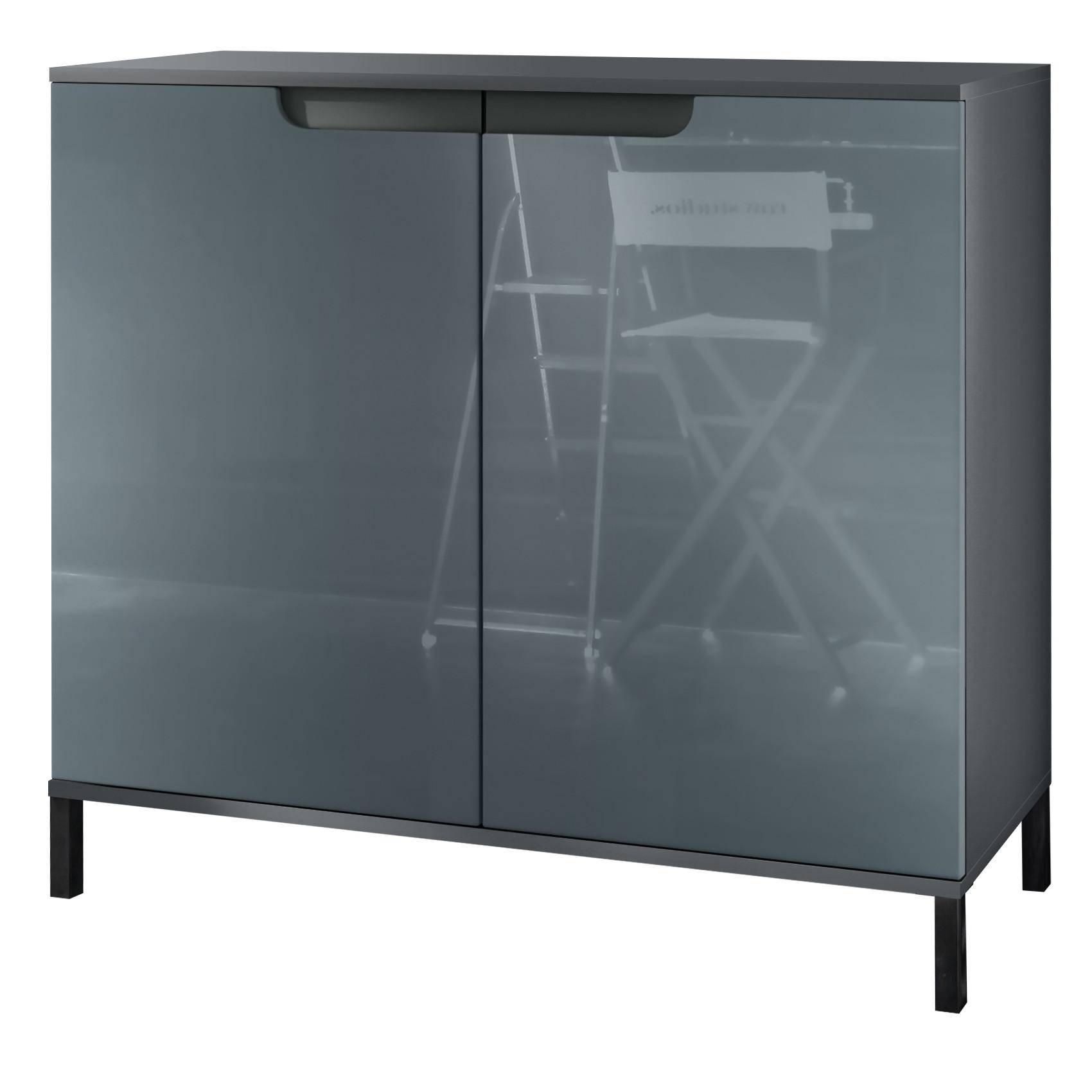 KOMMODE Sylt Grau Hochglanz - Grau, Holzwerkstoff (92.5/83.5/35cm) - Vladon