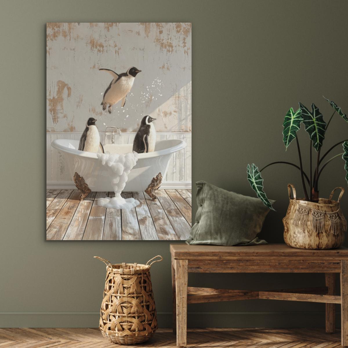 AKUSTIKBILD Vintage - Pinguin - Badewanne - Schaumstoff Wanddeko 70x100 cm - Schwarz, Kunststoff (70/100/0.9cm) - MuchoWow