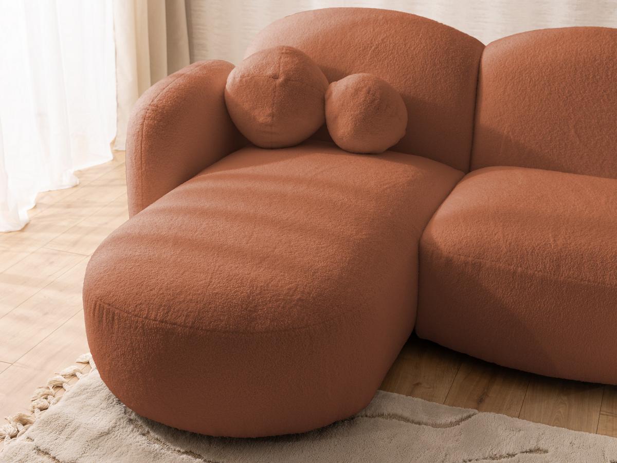 WOHNLANDSCHAFT Nuvola mit abgerundetem Design Terrakotta Bouclé-Stoff - Terracotta/Schwarz, Holz/Kunststoff (268/80/146cm) - S-Style Möbel