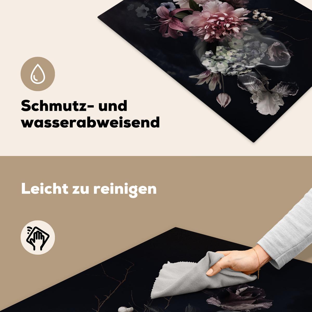 HERDABDECKPLATTE Blumen - Vintage - Pastell - Rosa - Weiß Herdabdeckung Induktionsfeld 75x52 cm - Altrosa, Kunststoff (75/52/0.2cm) - MuchoWow