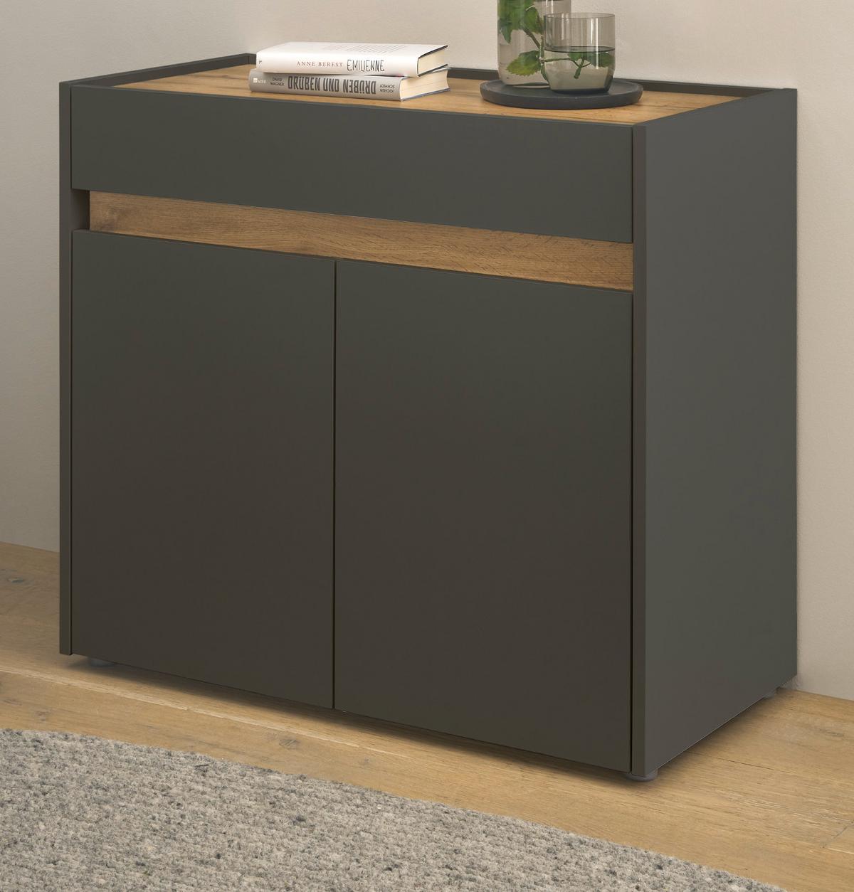 STANDCONTAINER Grau, Eiche Wotan 80 x 70 cm, Büro Kommode mit Stauraum und großem Schubkasten - Eiche Wotan/Schwarz, Holzwerkstoff/Kunststoff (80/70/40cm) - Furn.Design