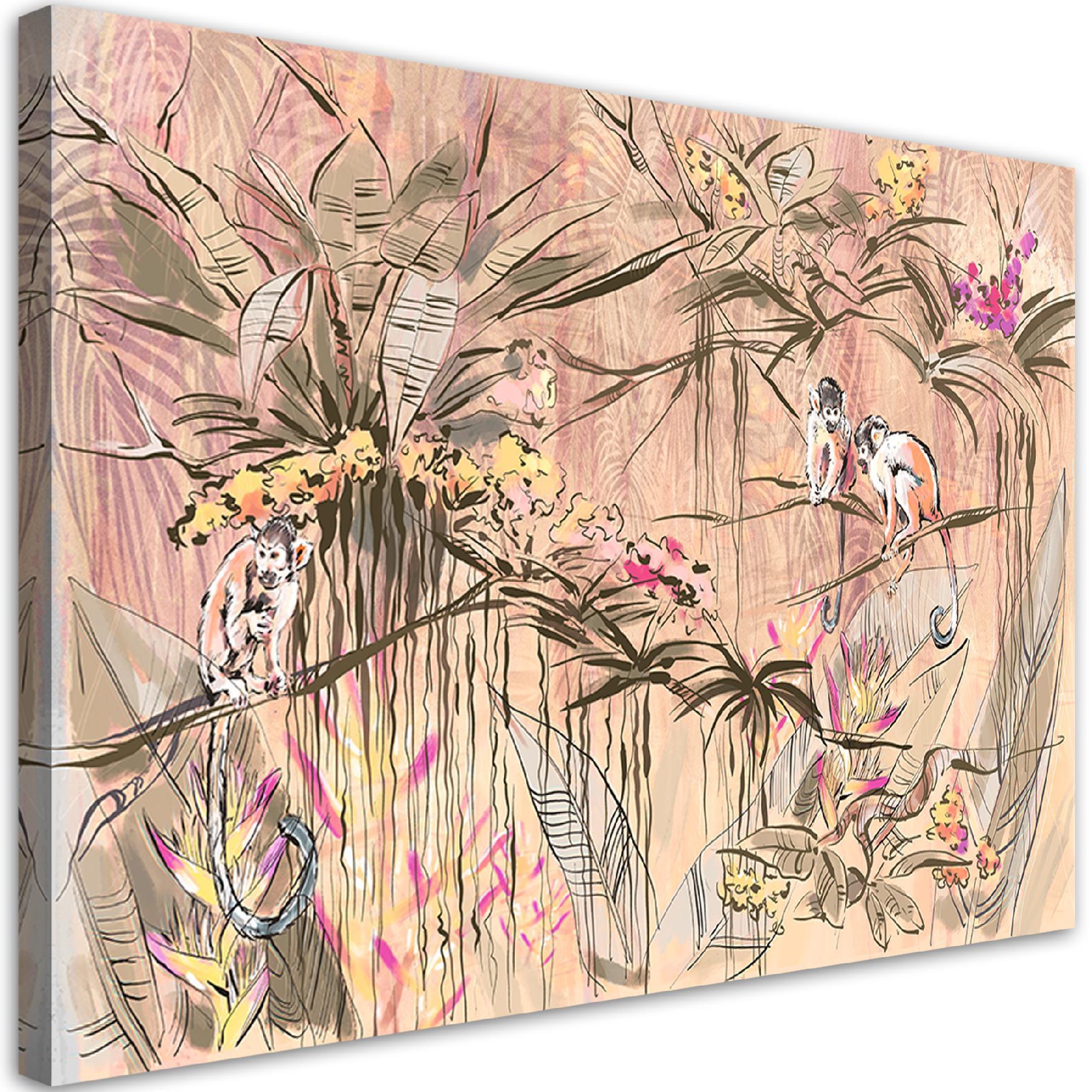 WANDBILD affen im dschungel - Pink, Textil (60/40cm) - Feeby