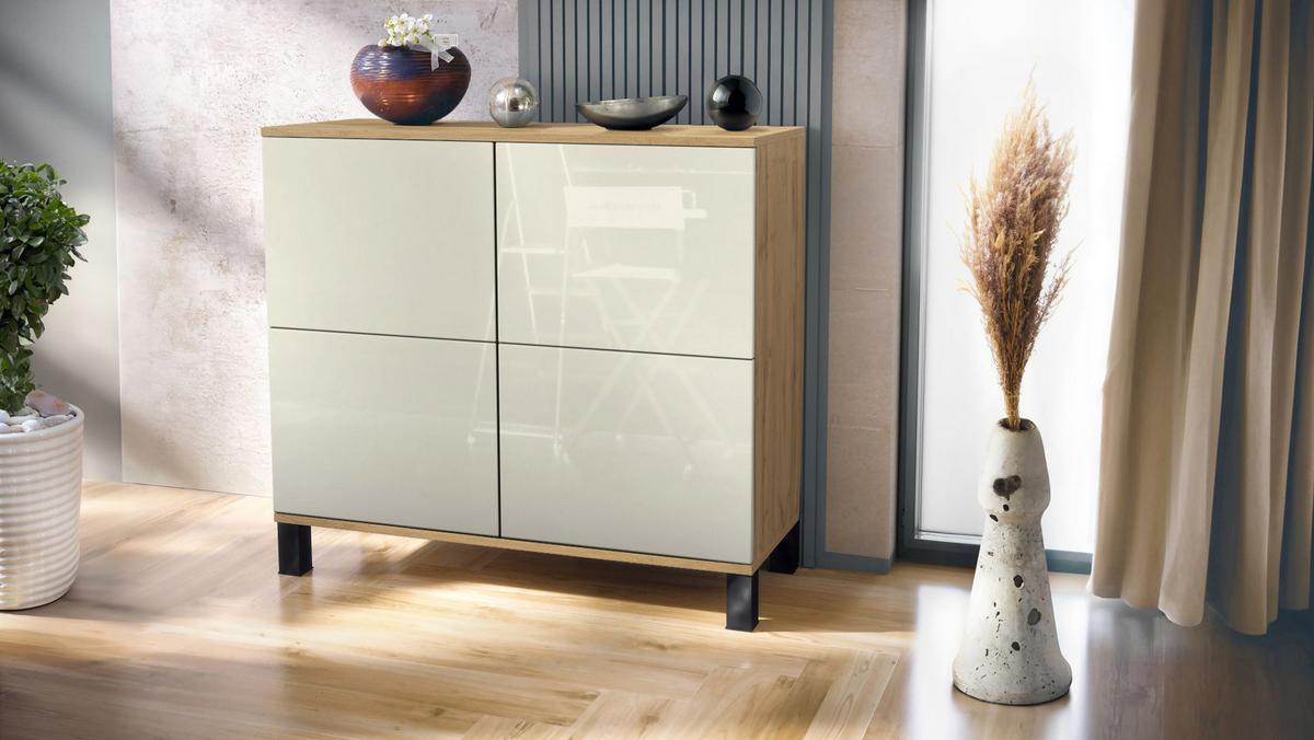 KOMMODE Rova Creme Hochglanz - Creme, Holzwerkstoff (92.5/84.5/35cm) - Vladon