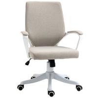 BÜROSTUHL Drehstuhl höhenverstellbarer dick gepolstert Polyester Beige+Weiß - Sandfarben, Kunststoff (69/100/62cm) - Vinsetto